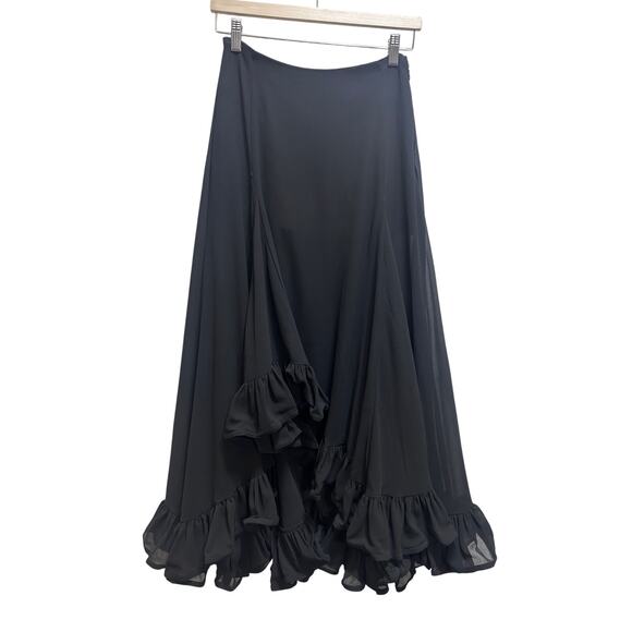 H&M Edition Blk Voluminous Skirt 2 Maxi Asymmetric Hem Sheer Chiffon Low Waist - Picture 2 of 9